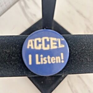 Vintage "Accel I Listen" Blue Pin 1 3/8" Pinback Metal Pin